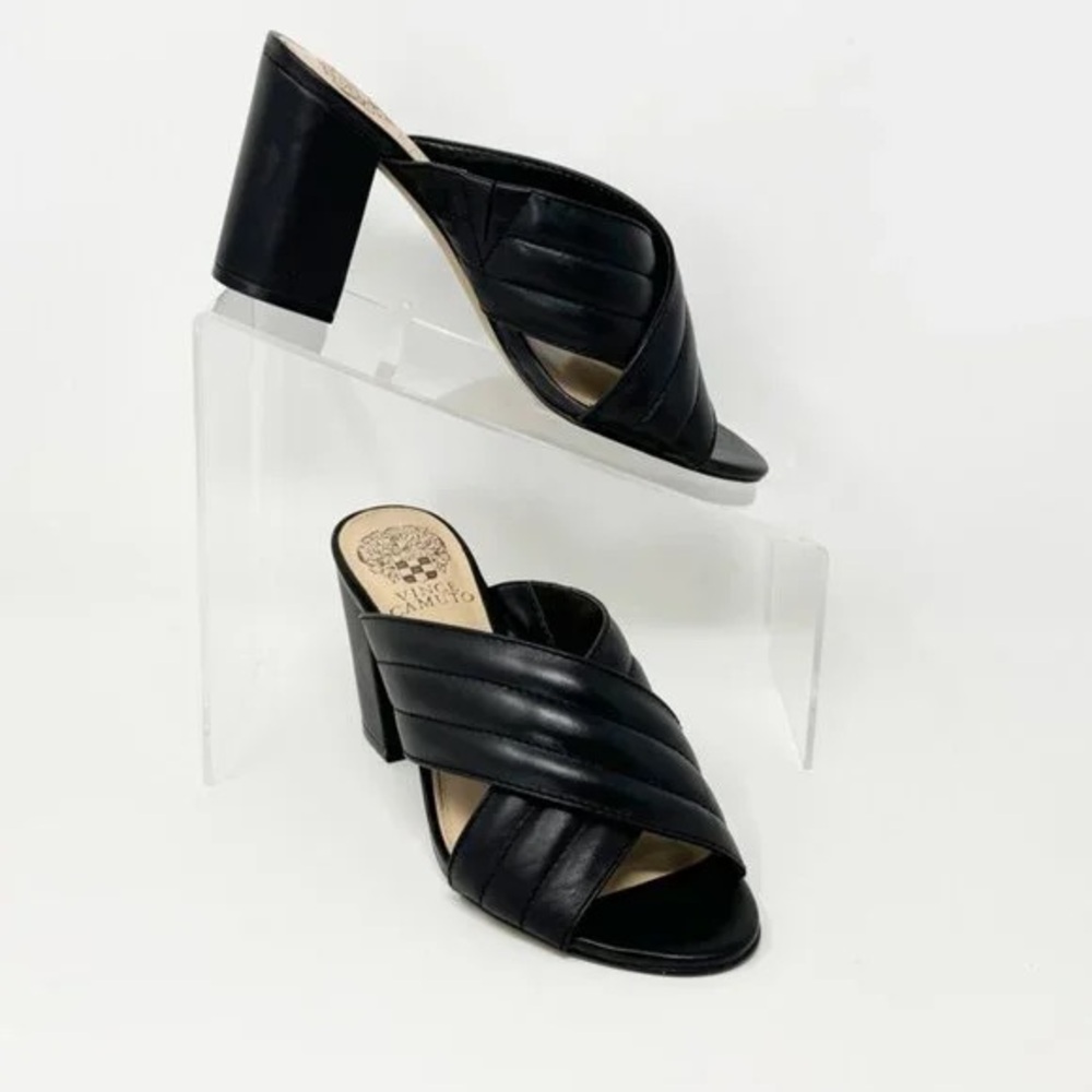 Vince Camuto Black Quilted Leather Bemia Mules